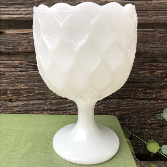Milk Glass white goblet Farmhouse style Retro glassware  pretty pedestal compote - Picture 3 of 10